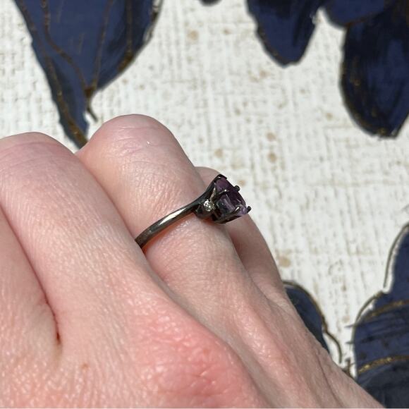 Vintage Sterling silver and pink mauve stone ring CZ October Birthstone size 6 - Picture 3 of 10